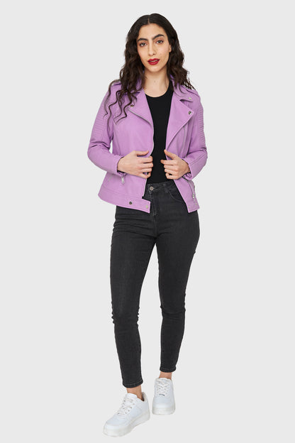 Chaqueta Tipo Biker Ecocuero Lila