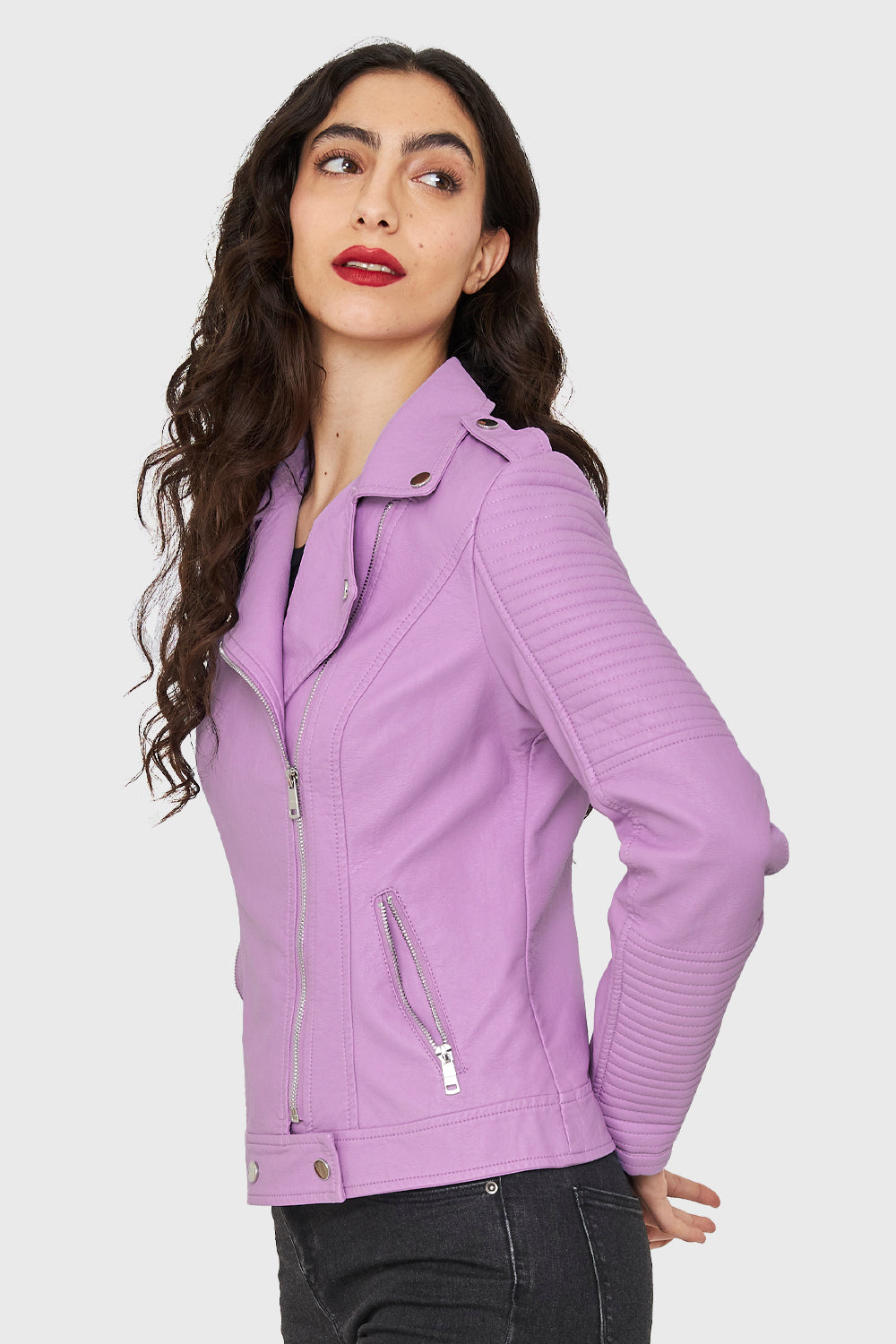 Chaqueta Tipo Biker Ecocuero Lila