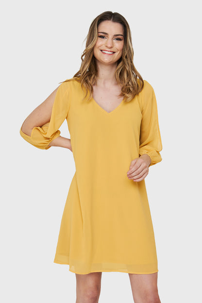 Vestido Aberturas Mangas Amarillo