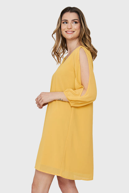 Vestido Aberturas Mangas Amarillo