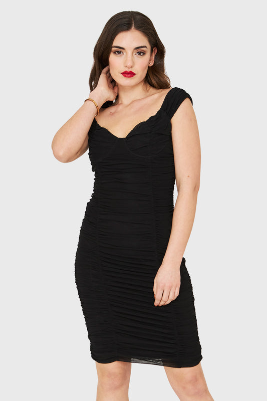 Vestido Drapeado Ajustado Negro