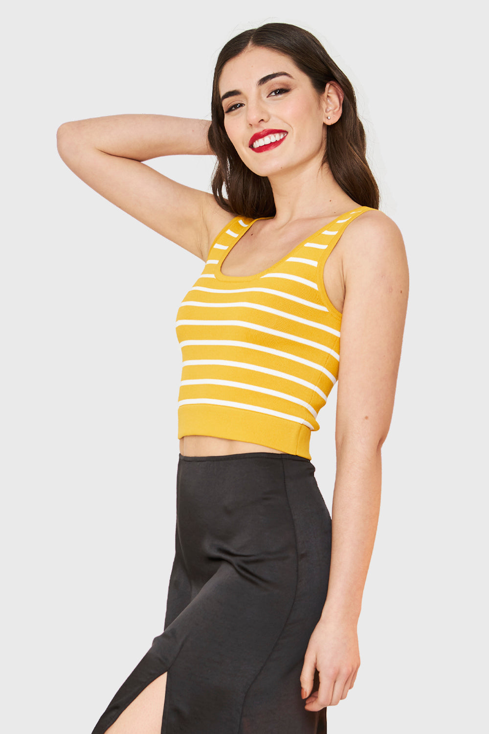 Crop Top Print Rayas Mostaza