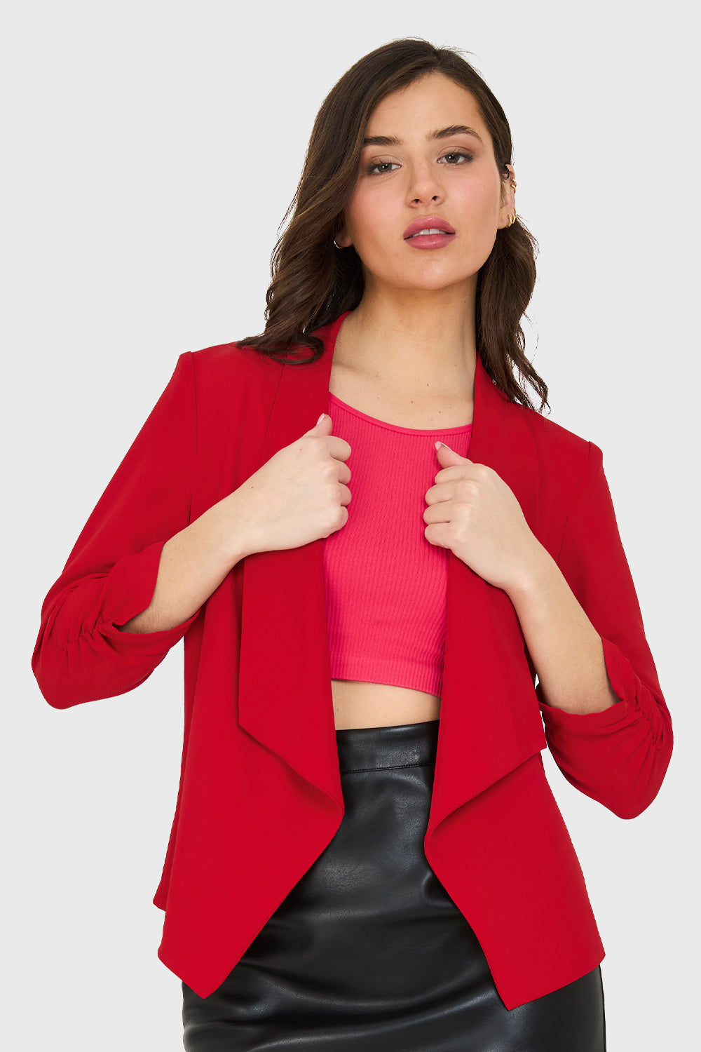 Blazer Manga Detalle Drapeado Rojo – Nicopoly