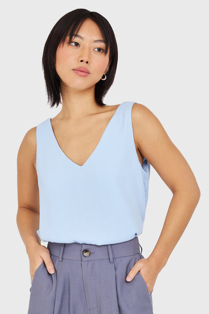 Blusa Básica Escote en V Celeste