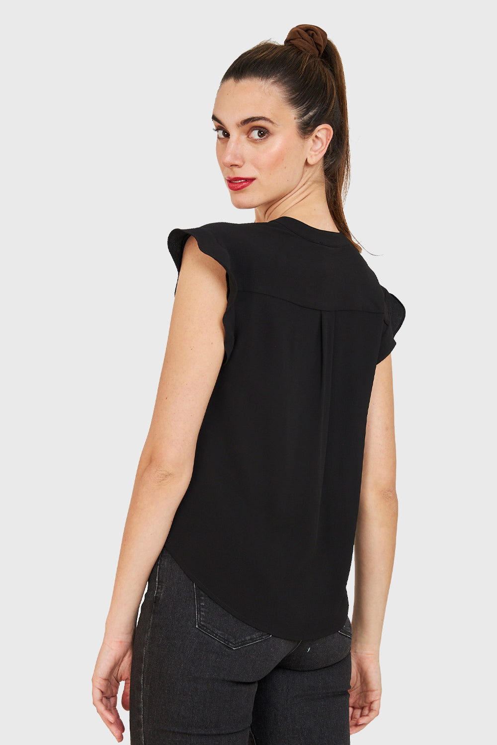 Blusa Vuelos Hombros Negro