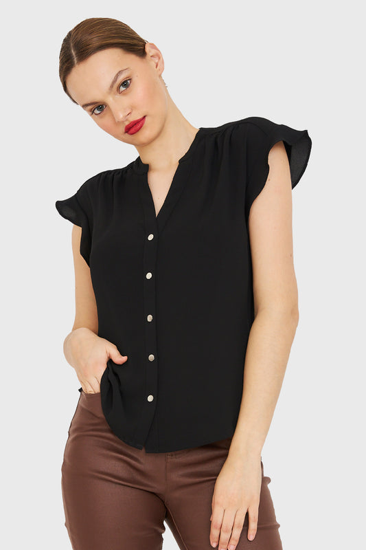 Blusa Cuello Mao Botones Negro