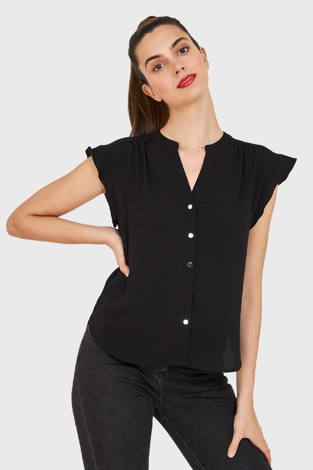 Blusa Vuelos Hombros Negro