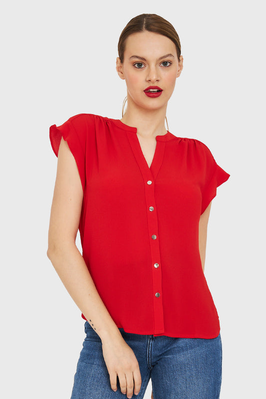 Blusa Cuello Mao Botones Rojo