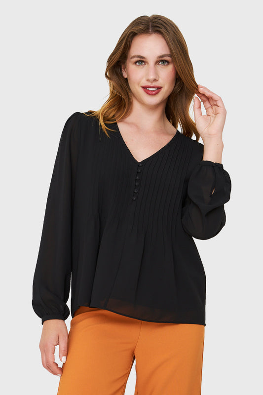 Blusa Pliegues y Vuelos Negro