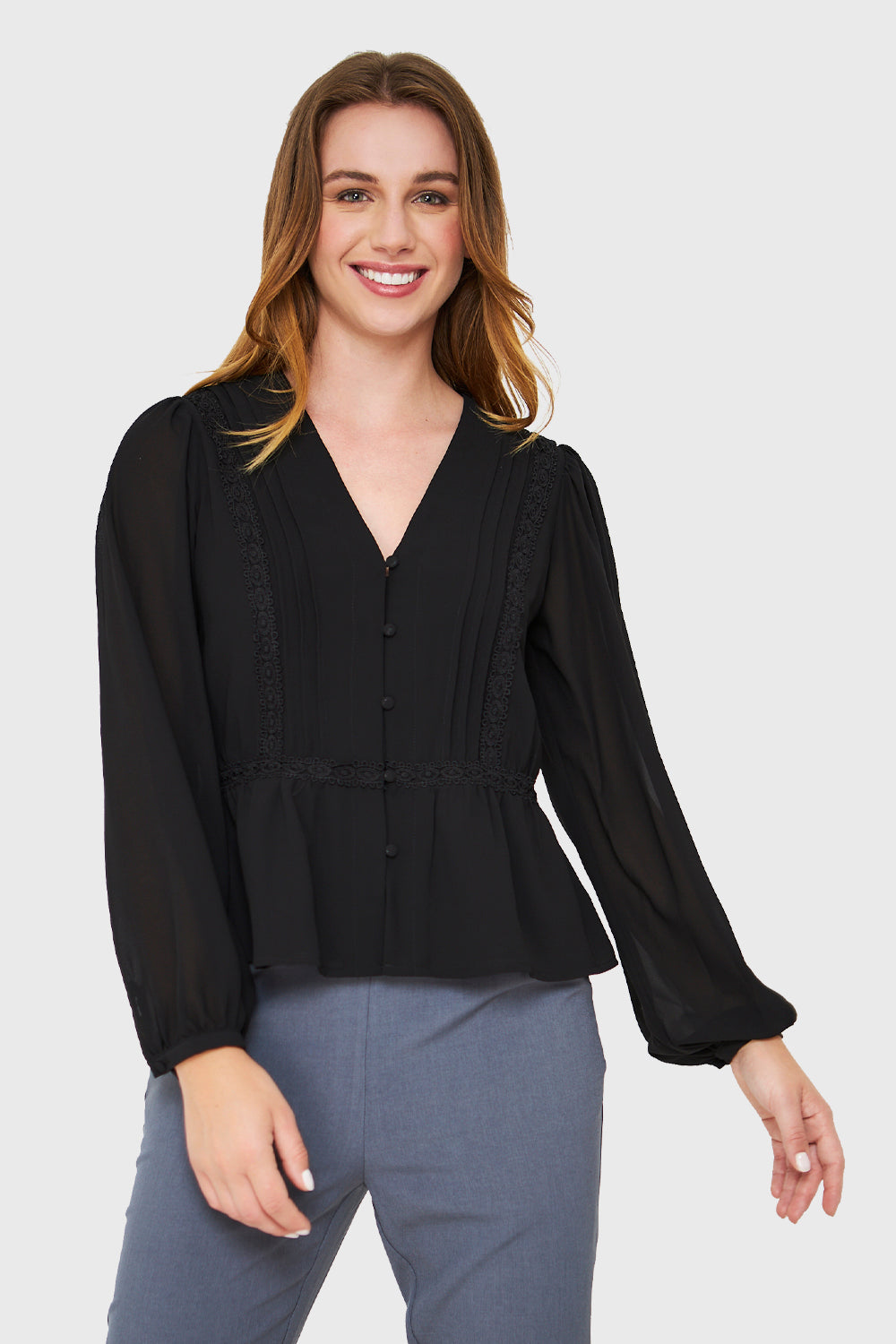 Blusa Peplum Botones Negro