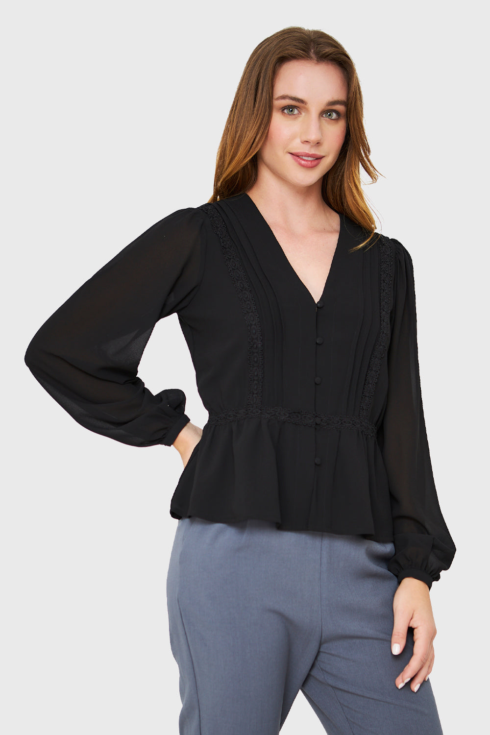 Blusa Peplum Botones Negro