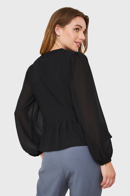 Blusa Peplum Botones Negro