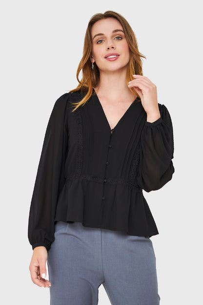 Blusa Peplum Botones Negro