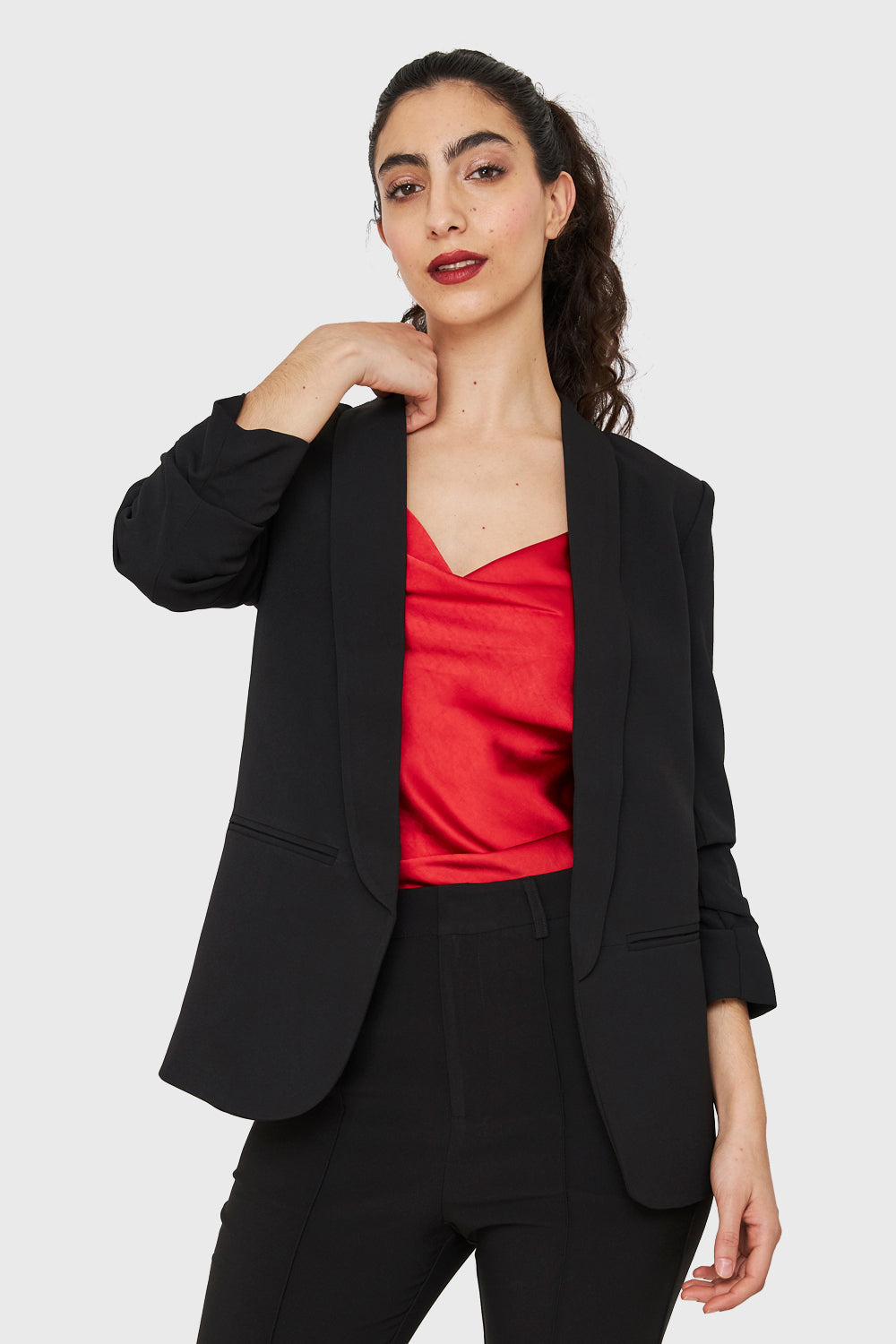 Blazer Manga 3/4 Con Pliegues Negro