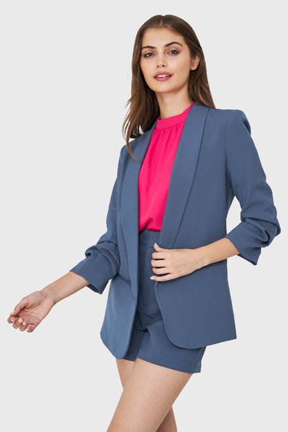 Blazer Mangas Drapeadas 3/4 Azul Acero