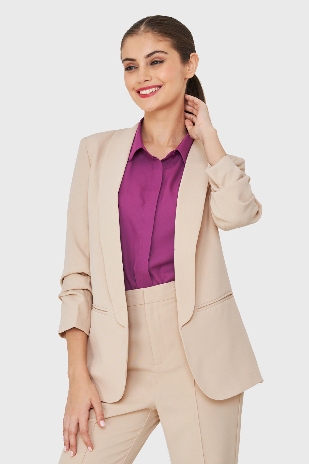 Blazer Mangas Drapeadas 3/4 Beige