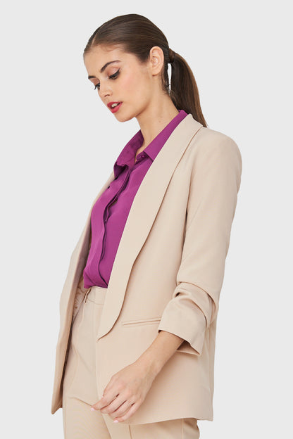 Blazer Mangas Drapeadas 3/4 Beige