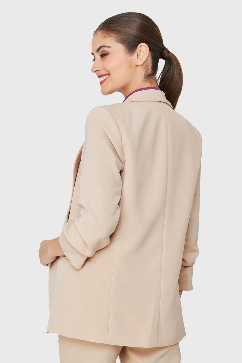 Blazer Mangas Drapeadas 3/4 Beige