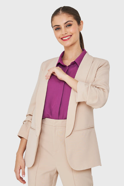 Blazer Mangas Drapeadas 3/4 Beige