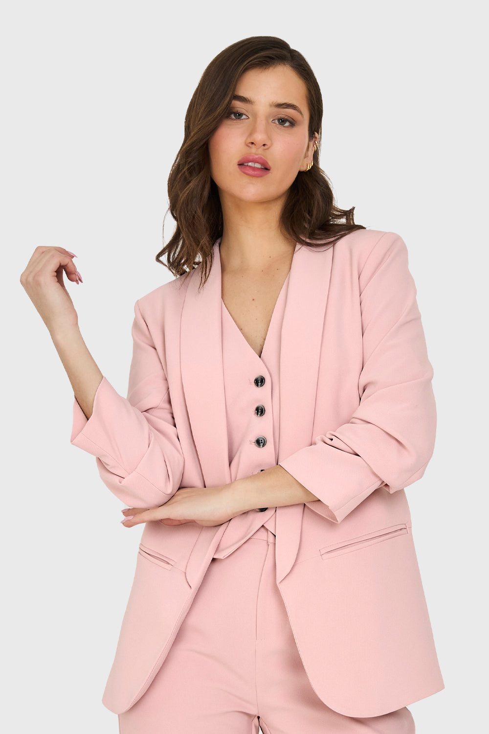 Blazer Manga 3/4 Con Pliegues Rosado