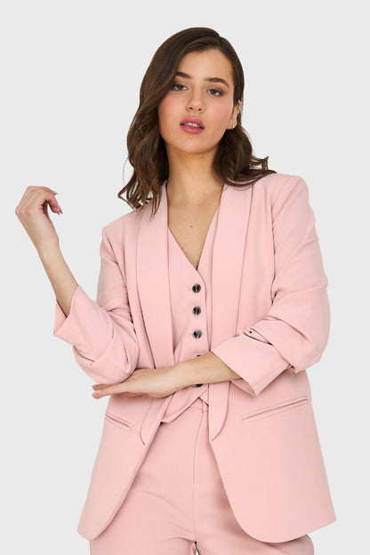 Blazer Manga 3/4 Con Pliegues Rosado