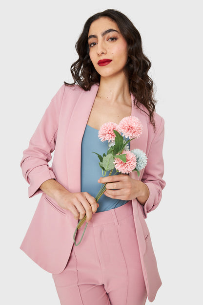 Blazer Manga 3/4 Con Pliegues Rosado