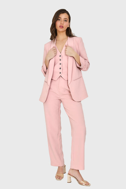 Blazer Manga 3/4 Con Pliegues Rosado