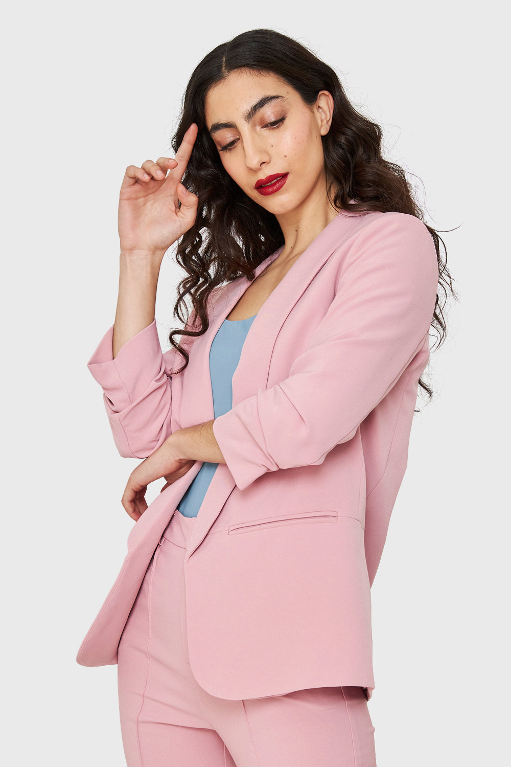 Blazer Manga 3/4 Con Pliegues Rosado