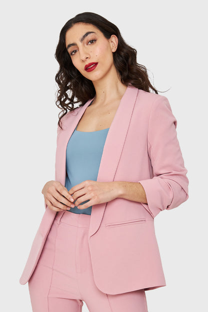 Blazer Manga 3/4 Con Pliegues Rosado