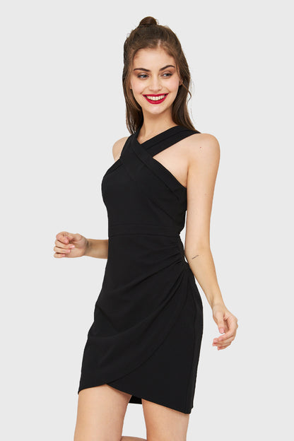 Vestido Tulipán Escote Cruzado Negro