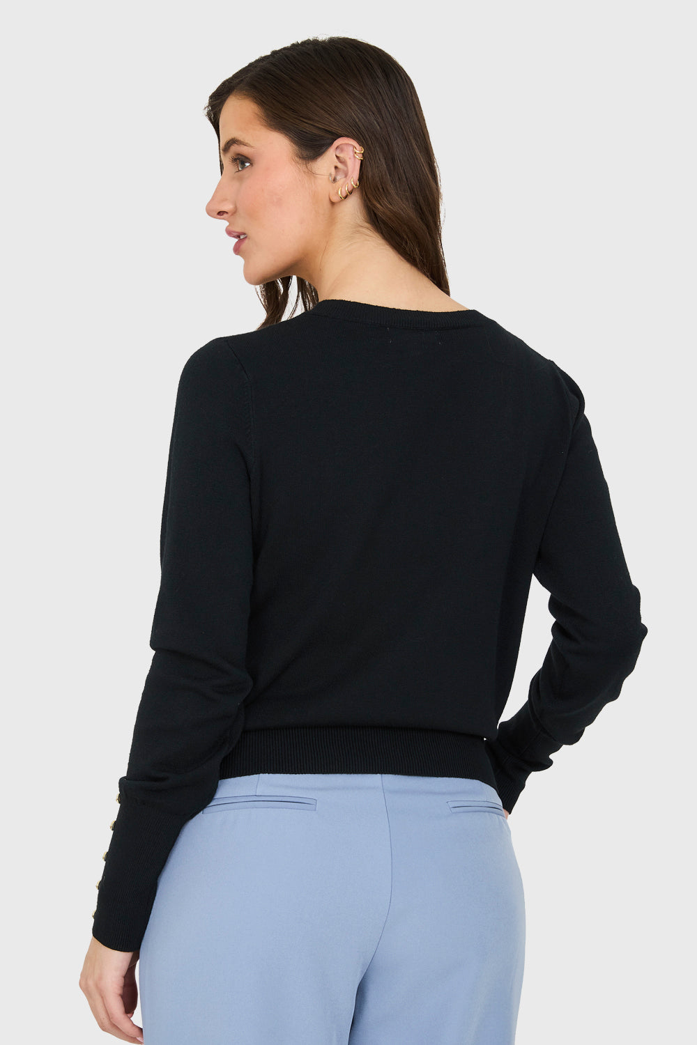 Sweater Delgado Detalles Perlas Negro