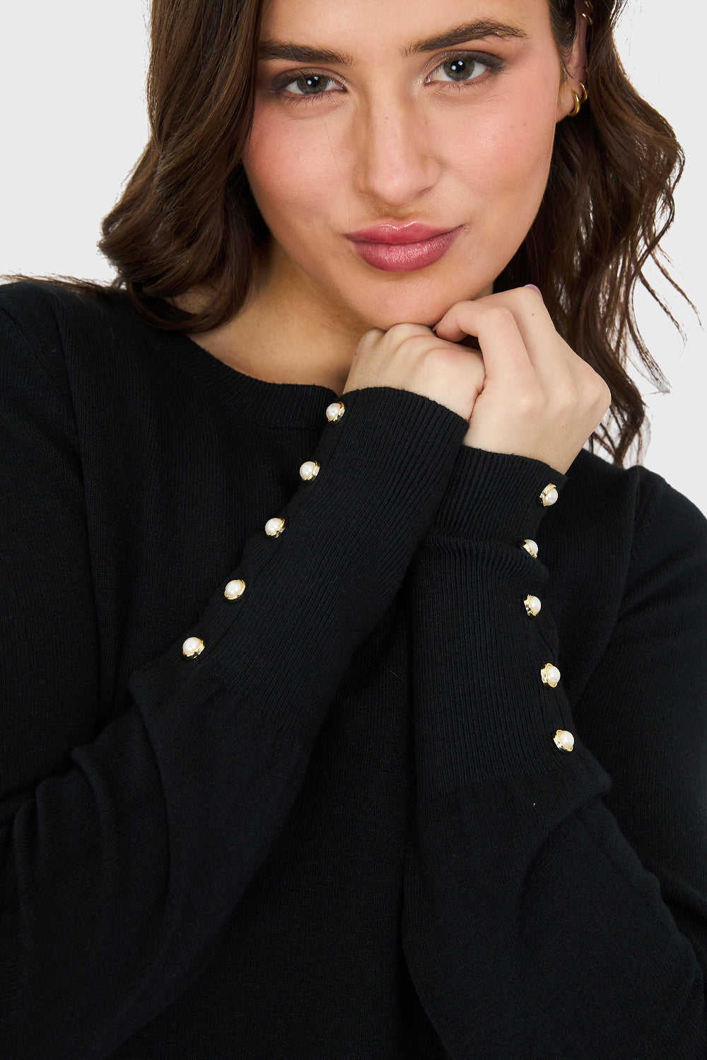 Sweater Delgado Detalles Perlas Negro