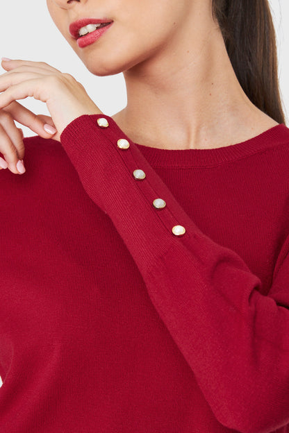 Sweater Punto Fino Detalles Perlas Rojo