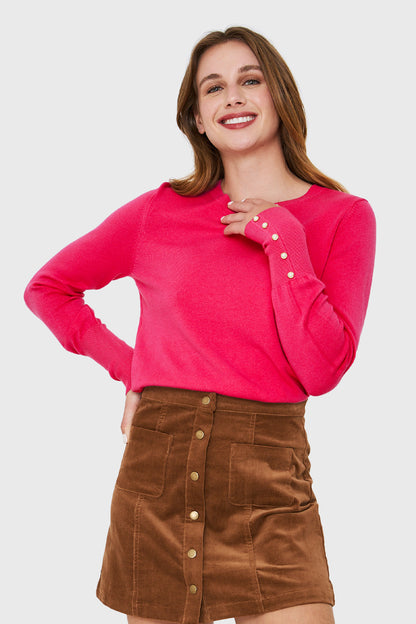 Sweater Detalle Perla Fucsia