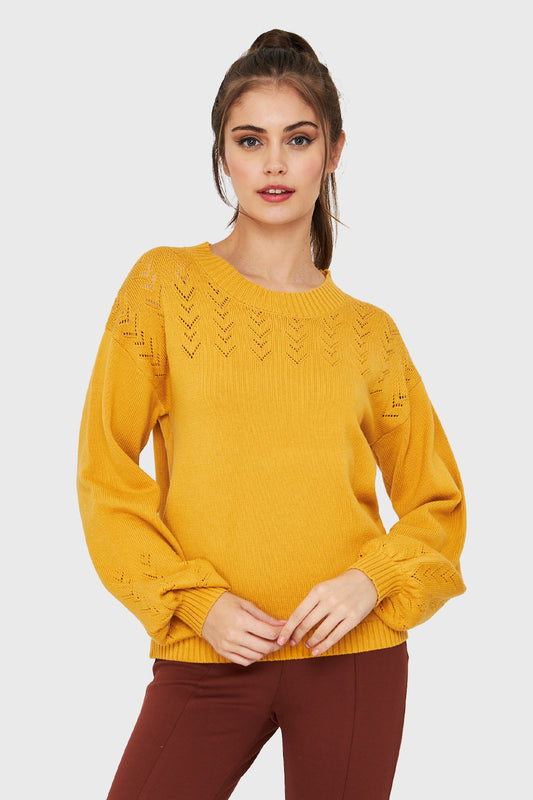 Sweater Tipo Hilo Manga Globo Amarillo