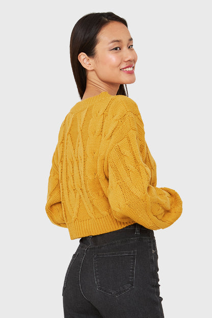 Sweater Crop Trenzado Mostaza