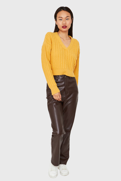 Sweater Crop Cuello V Amarillo