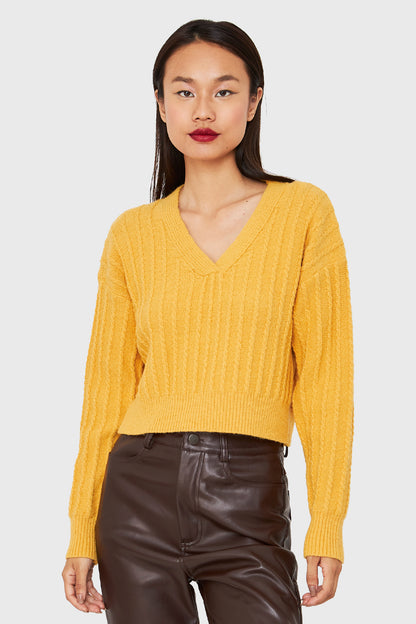 Sweater Crop Cuello V Amarillo