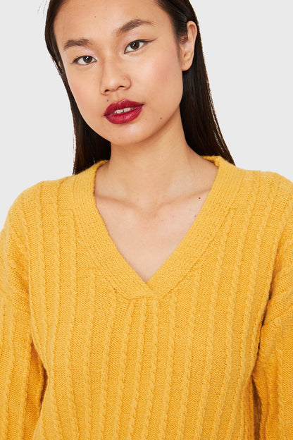 Sweater Crop Cuello V Amarillo