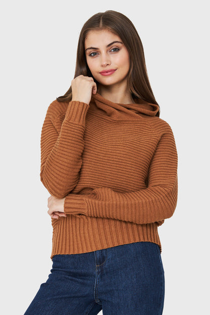 Sweater Cuello Tortuga Canalé Camel