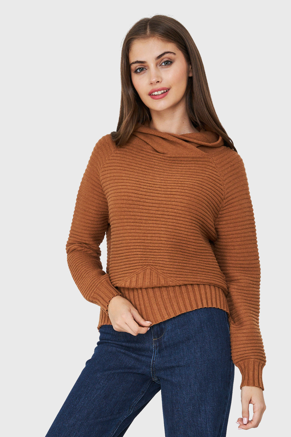 Sweater Cuello Tortuga Canalé Camel