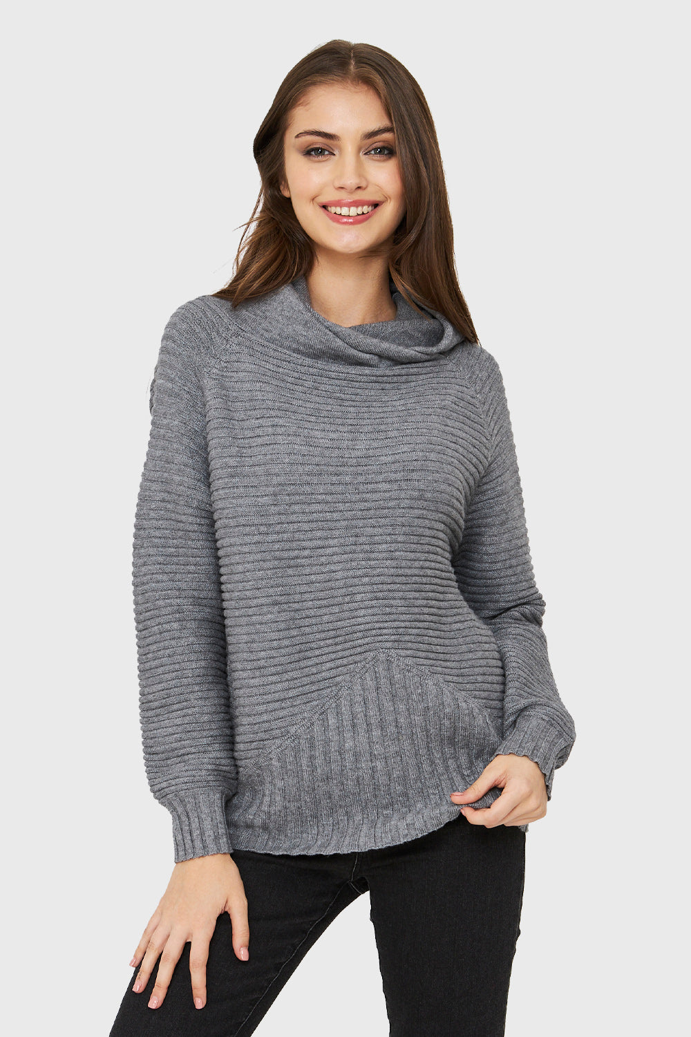 Sweater Cuello Tortuga Acanalado Gris