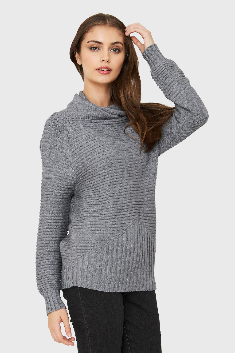 Sweater Cuello Tortuga Acanalado Gris