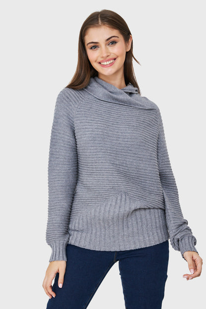 Sweater Cuello Tortuga Canalé Gris