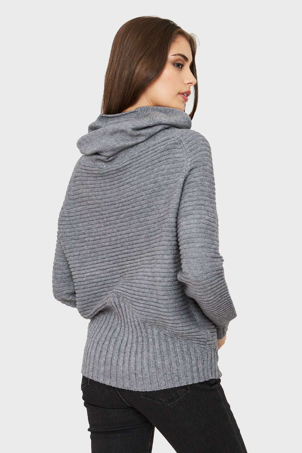 Sweater Cuello Tortuga Acanalado Gris