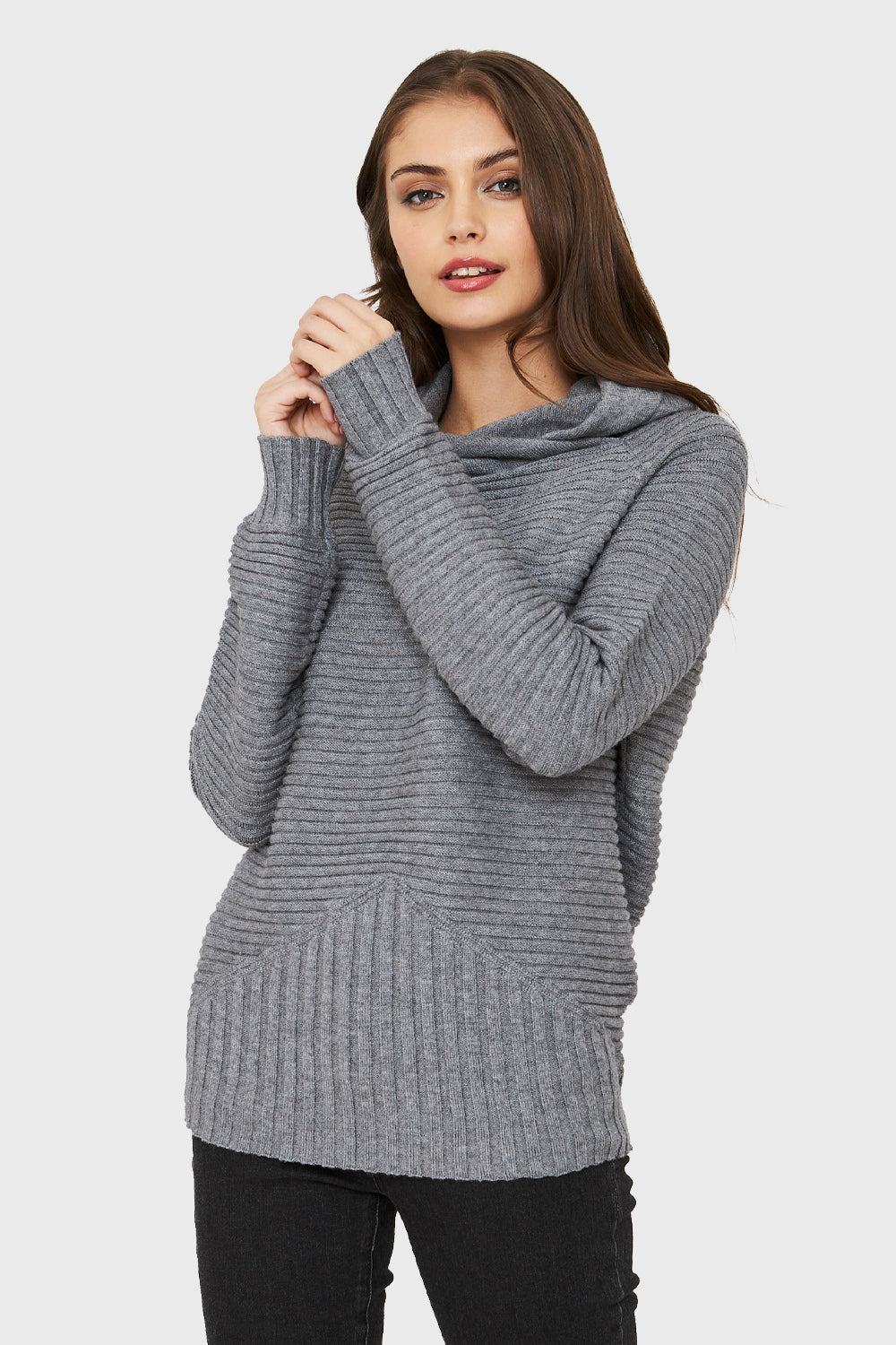 Sweater Cuello Tortuga Acanalado Gris