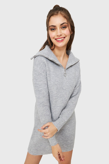 Sweater Vestido Cuello Con Cierre Gris