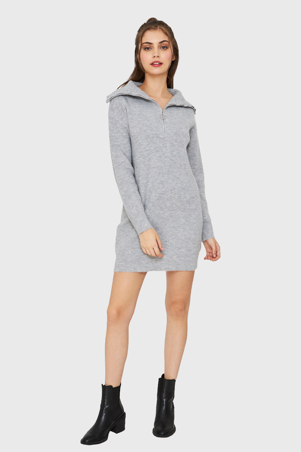 Sweater Vestido Cuello Con Cierre Gris