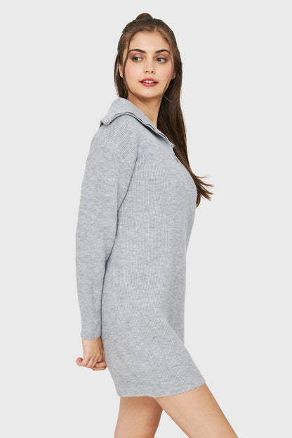 Sweater Vestido Cuello Con Cierre Gris