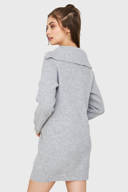 Sweater Vestido Cuello Con Cierre Gris